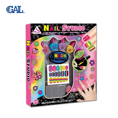 China Make Up Hot Selling Cheap Plastic Kids Cosmetic Toys 4 Nail Polish Set Set for sale