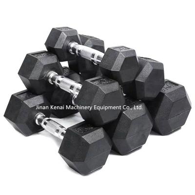 China Wholesale Home Use Hex Black Rubber Dumbbell In Stock For Home Fitness Equipment Products for sale