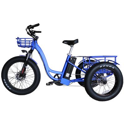 China Cargo 48v 500w 750w Front Drive Motor 13 Battery Operated Three Oh Tire Fat Tire 3 Wheel Electric Trike Cargo Tricycle for sale