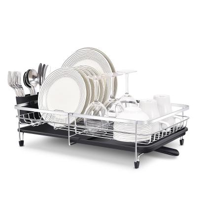 China NEW Stocked Extend Expandable Dish Drying Rack Drainer Set Retractable Dish Rack Spout Drainer Removable Stainless Steel For Kitchen for sale