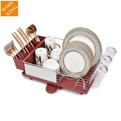 China Amazon Stainless Steel Dish Rack Dish Rack Dish Stocked Drying Rack with Utensil Holder for Kitchen Sink Countertop for sale