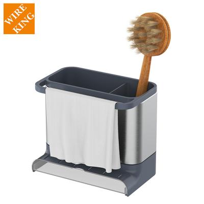 China Viable Kitchen Sink Organizer Cart with Drain Pan Tray Sponge Scrubber Brush Dishrag Dishcloth Rack Holder for sale