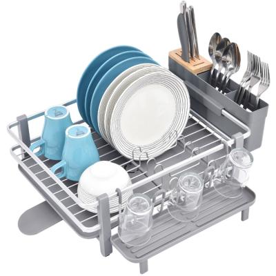 China Viable Aluminum Detachable Dish Drying Rack Over The Sink Organizer Silicone Drainboard Kitchen Shelf Rack Dish Drainer Holder For Wholesale for sale