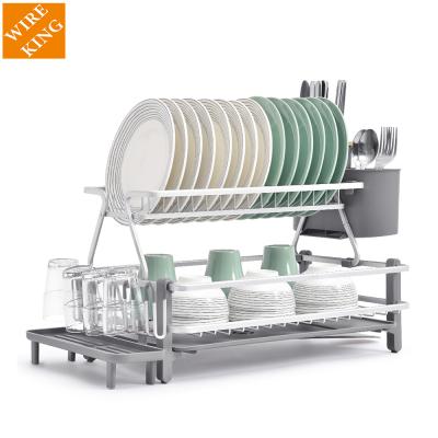 China Stored Aluminum 2 Tier Dish Rack Kitchen Utensils Shelving Storage Over Sink Dish Dryer Drying Rack Dish Rack For Kitchen Organizer for sale