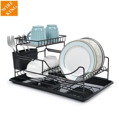 China Hot Sale 800,000ps Stocked Dish Rack Powder Coating Black 2 Tier Dish Drainer Drying Rack Wire Dish Dryer Rack for Kitchen for sale