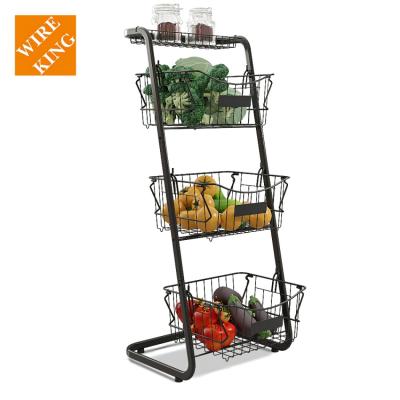 China Minimalist Design Stackable Nail Layer Metal Wire Storage Rack Multi Free Foldable Kitchen Fruit Basket With Wheels for sale