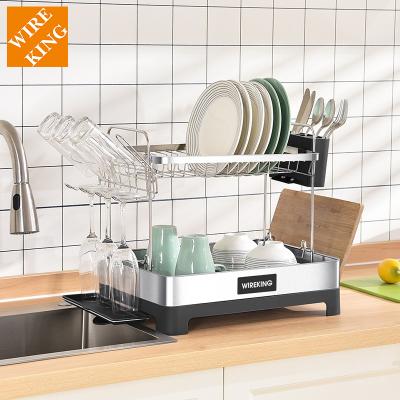 China Stored Dish Drainer Rack Dish Bowl Cups Spoon Storage Rack Custom Two Tier Detachable Dish Drying Rack Over Sink for sale