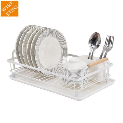 China Workable Sink Finished Dish Drying Kitchen Racks Kitchen Organization Storage Basket Handle Wire Metal Wood Dish Drainer Rack For Dishwashing for sale