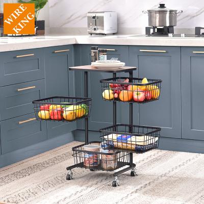 China Metal Multi-Layer Rotating Rotating Wire Storage Baskets Fruit Vegetable Cart Storage Basket Kitchen Minimalist Living Room for sale