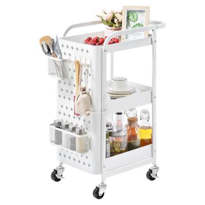 China Metal Cart Rolling Stored Serving Folding Carts Foldable Kitchen Foldable Organizer Cart 3 Tier Tolley Cart for sale