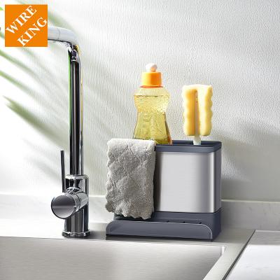 China Wireking Plastic Viable Kitchen Storage Drip Draining Tray Dish Soap Dispenser Holder Kitchen Sink Organizer for sale