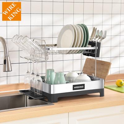 China New Stocked Kitchen Shelf Cutting Board Dish Holder Rack Over Sink Drainer Storage Stainless Steel Drying Dish Rack for sale