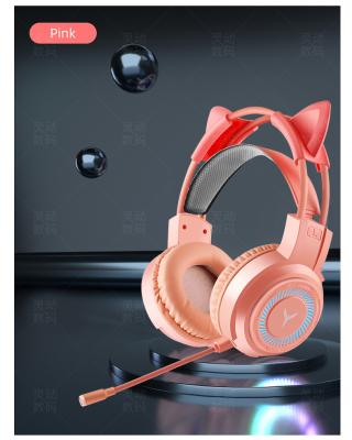 China Headband Pink Cat Stereo E-sports Gaming Headset With Microphone Gaming Earphone for sale