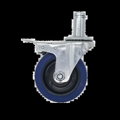 China PIVOT Wholesale OEM 4 Inch Rubber Blue Swivel Caster Industrial Medium Duty Wheels With Brakes for sale