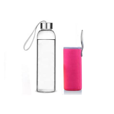 China Wholesale Glass Water Bottles with Pink Sleeve Factory Supply BPA free Juice Glass Bottle à venda