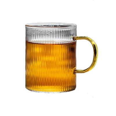 China Modern Design Clear Glass Coffee Mugs Vertical Stripes 16oz 450ml Transparent for sale