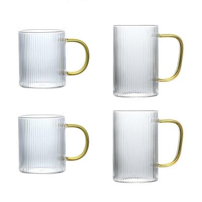 China Vintage Clear Glass Coffee Cup Mug 350ml Ribbed Borosilicate Glass Tea Cup for sale