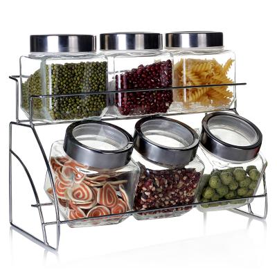 China 450ml  Kitchen Condiment Glass Condiment Jars 6pc with Wire Metal rack for sale