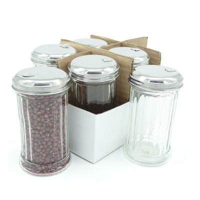 China Ribbed 4oz 6pc Glass Condiment Jars with Perforated Labeled Sifter Transparent for sale