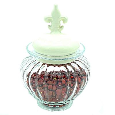 China With Rustic Ceramic Lid Cute Rib Condiment Jars Wholesale Canister Jars for sale