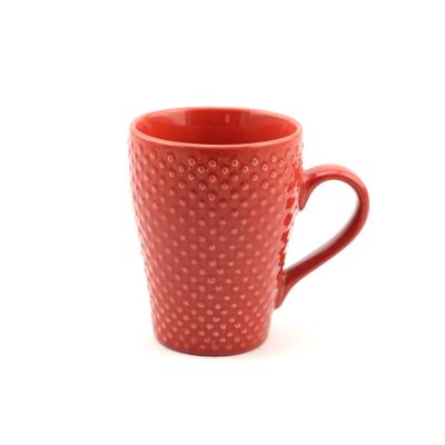 China Red Embossed Stoneare Ceramic Coffee Cup Bead Embossed Modern Style for sale