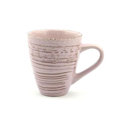 China Luxurious Embossed Ceramic Coffee Cup Pink Pearl Rim Sustainable LHCM132 à venda