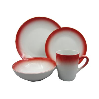 China 16 Piece Red Stoneware Dish Set Sustainable LHDST065 Round Shape for sale