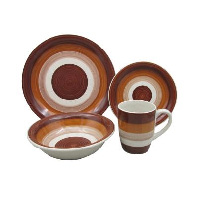 China 16 Piece Unlimited Tabletops Stoneware Dish Set Swirl Multicolored Hand Painted for sale