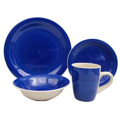 China Hand Painted Two Tone Royal Norfolk Blue Swirl Dinnerset Stoneware Dinnerwares for sale