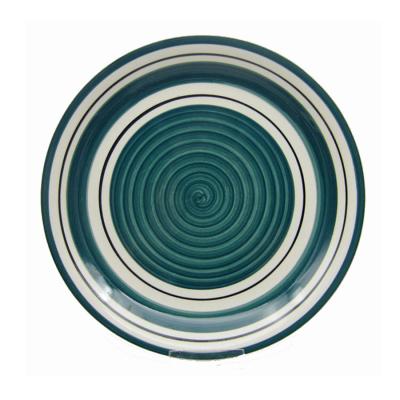 China Turquoise Swirl Ivory Ceramic Pasta Plate Striped Stoneware On-glazed Te koop