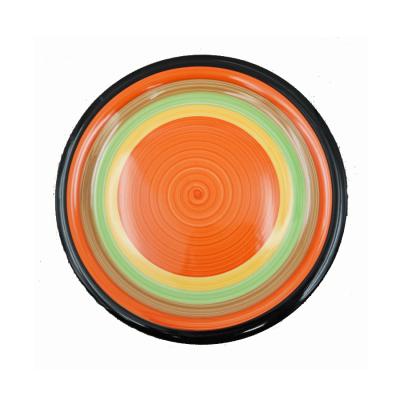 China Black Rim Hand Painted Ceramic Pasta Plate Rainbow Hoops  LHHDP020 à venda