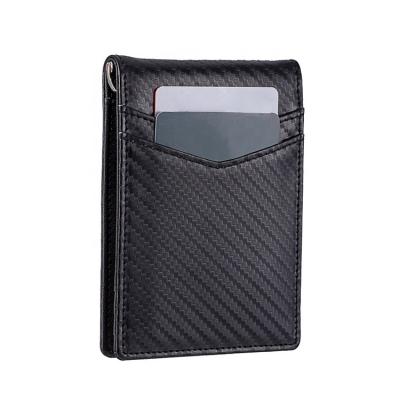 China Minimalist PU Wallet Silver Bifold Leather Clip Front Pocket Mens Slim Card Wallet Carbon Fiber for sale