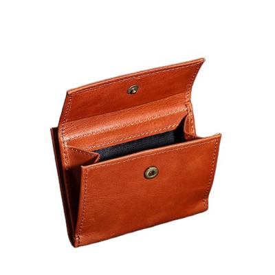 China Vintage Handmade Full Grain Brown Genuine Leather Card Wallet Coin Purse Small Pocket for sale