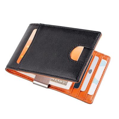 China RFID Customized Classic Luxury RFID Men Slim PU Money Clip Leather Wallet With Coin Pocket for sale