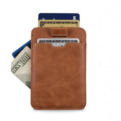 China Custom Brown Slim Minimalist Vintage Smart Travel RFID Credit Card Rfid Wallet Men Genuine Leather Men for sale