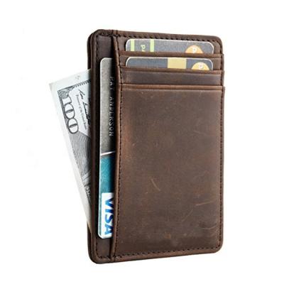 China PU Front Pocket Travel Custom Wallet Slim Minimalist Leather RFID Rfid Crazy Horse for sale