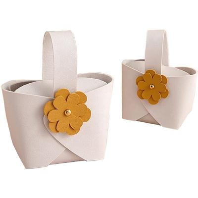 China Simple Wedding Decor Candy Box Cute Leather Sunflower Chocolate Gift Small Leather Wedding Bag for sale