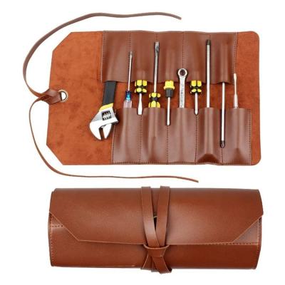 China Storage Pouch For Tools Rolling Tool Bag Shape Wrench Chisel Holder Custom Leather Roll Up Multi Pocket Tool Pouch for sale