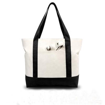 China Custom Recycled Printed Manufacturer Personalized Extra Large Canvas Zipper Tote Bag With Pocket for sale