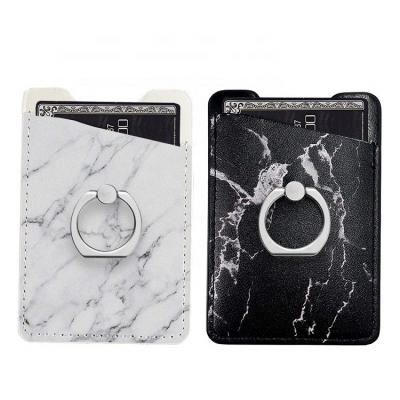 China Hot Selling Fashion Amazon PU Leather Stick On Wallet Card Holder With Ring for sale