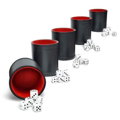 China For bar/ktv/club custom soft red velvet entertainment lined family luxury leather liars gaming dice cup set with 25 cutouts for sale