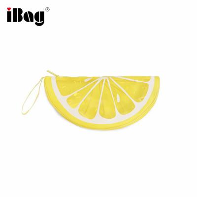 China Cute Girl PVC Cosmetic Bag Lovely Lemon Shape Small Clear Makeup Bag Plastic Cosmetic Bag With Portable Strap for sale