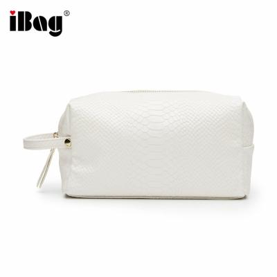 China White Embossed Crocodile Grain Bf-266 Crocodile Skin Faux Leather Bag Cosmetic Bag Makeup Bag Embossed Alligator Toiletry Bag Cosmetic for sale