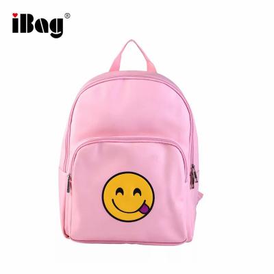 China Waterproof Pink Ribbon Sky Blue Kids PU Backpack School Bag Printed School Bag With Front Pocket for sale