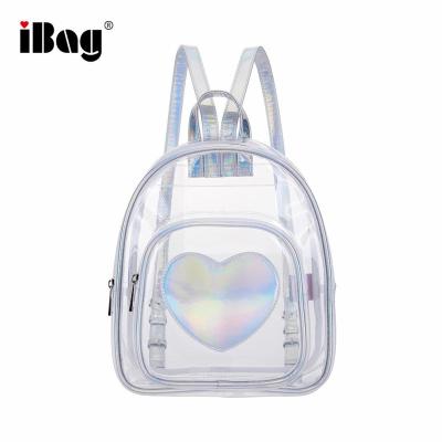 China Cute Transparent Backpack Daypack Tote Heart-Shape Shoulder Bag Holo Backpack for sale