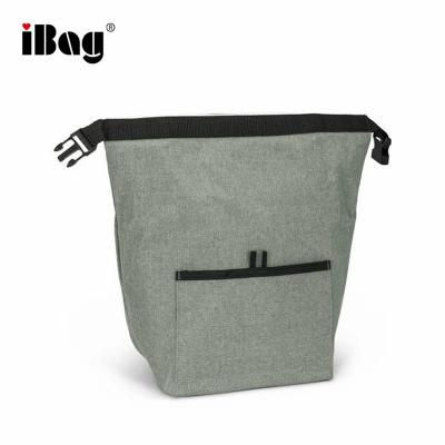 China Stripe Gray Medium Size Lunch Cooler Portable Handy Bag With PE Foam And Convenient Slip Pocket On The Front for sale