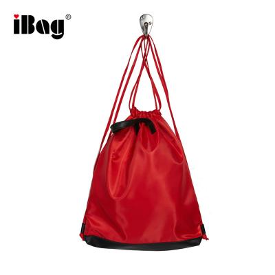 China Front And Interior Zip Pocket Satin Drawstring Unstructured Nylon Backpack Top Handle Waterproof Drawstring Shoulder Straps for sale