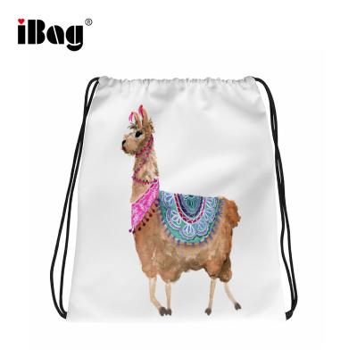 China Fashion Simple Cute Fresh Llama Travel Style Sassy Strut Llama Drawstring Bag Backpack Strap Tote Bag for sale