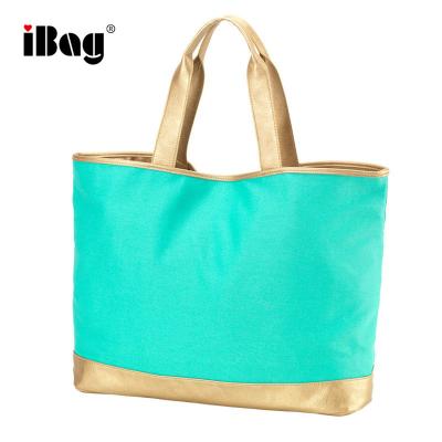 China Canvas Tote Bag High Quality Monogrammed Blank Cotton Plain Gold Leather Tote Bag Handles Poly for sale