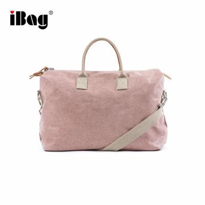 China Belle Madame Duffle Bag Oversized Pink Waxed Leather Tote Duffel Shoulder Handbag Weekend Travel Bag PU Canvas Duffel Bag for sale